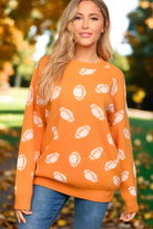 Haptics Game Day Orange Football Print Jacquard Knit Sweater Haptics