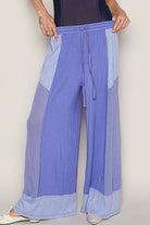 POL Iris Purple Drawstring Color Block Wide Leg Knit Pants