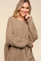 Haptics Taupe Side Slit Texture Asymmetric Sweater