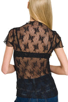 Zenana Black Lace See-through Layering Short Sleeve Top