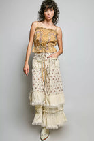POL Button Down Floral Embroidered Cropped Cami with Lace Detail