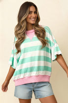 Haptics Flutter Elbow Sleeve Stripe French Terry Top – Mint/Blush
