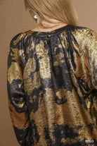 Umgee Gold Metallic Fabric Blouse with Balloon Sleeves