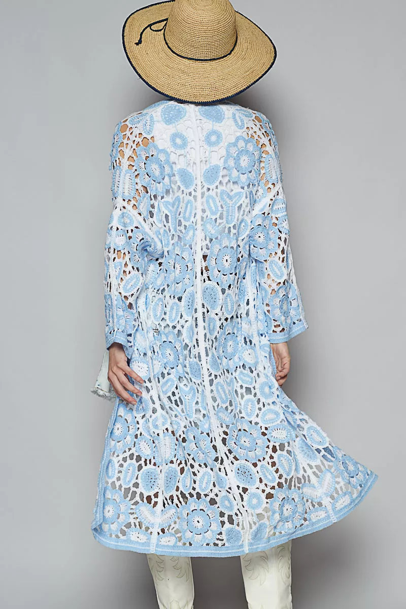 POL Open Front Crochet Cardigan with Knit Weave Patterns