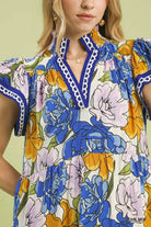 Umgee Blue Mix Bold Floral Tiered Midi Dress
