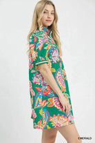 Umgee Jacquard Paisley Print Puff Sleeve Tunic Dress