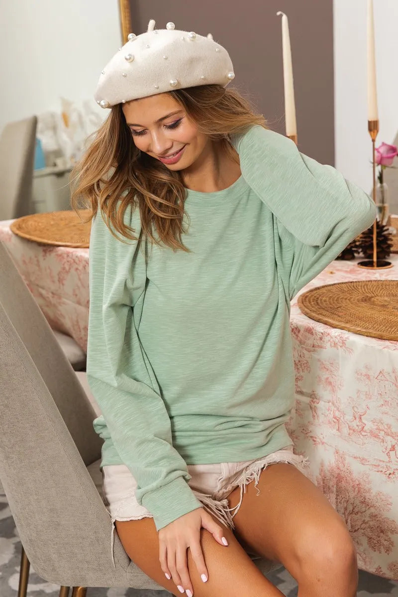 BiBi Sage Slub Terry Puff Shoulder Sweatshirt