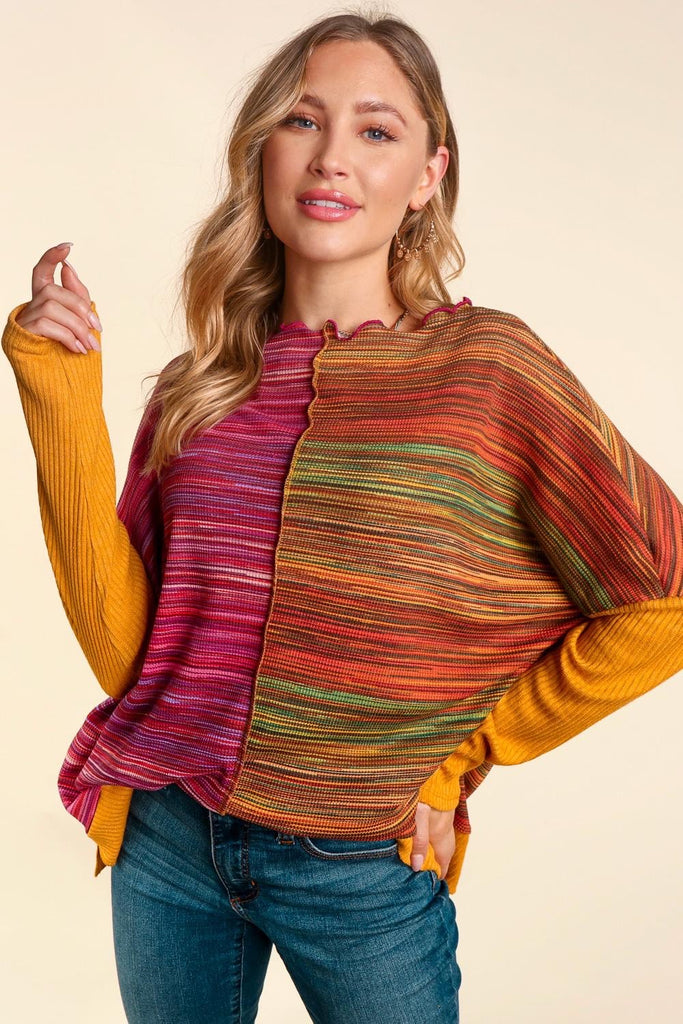 Haptics Wild About You Magenta & Olive Space Dye Thermal Knit Top Haptics