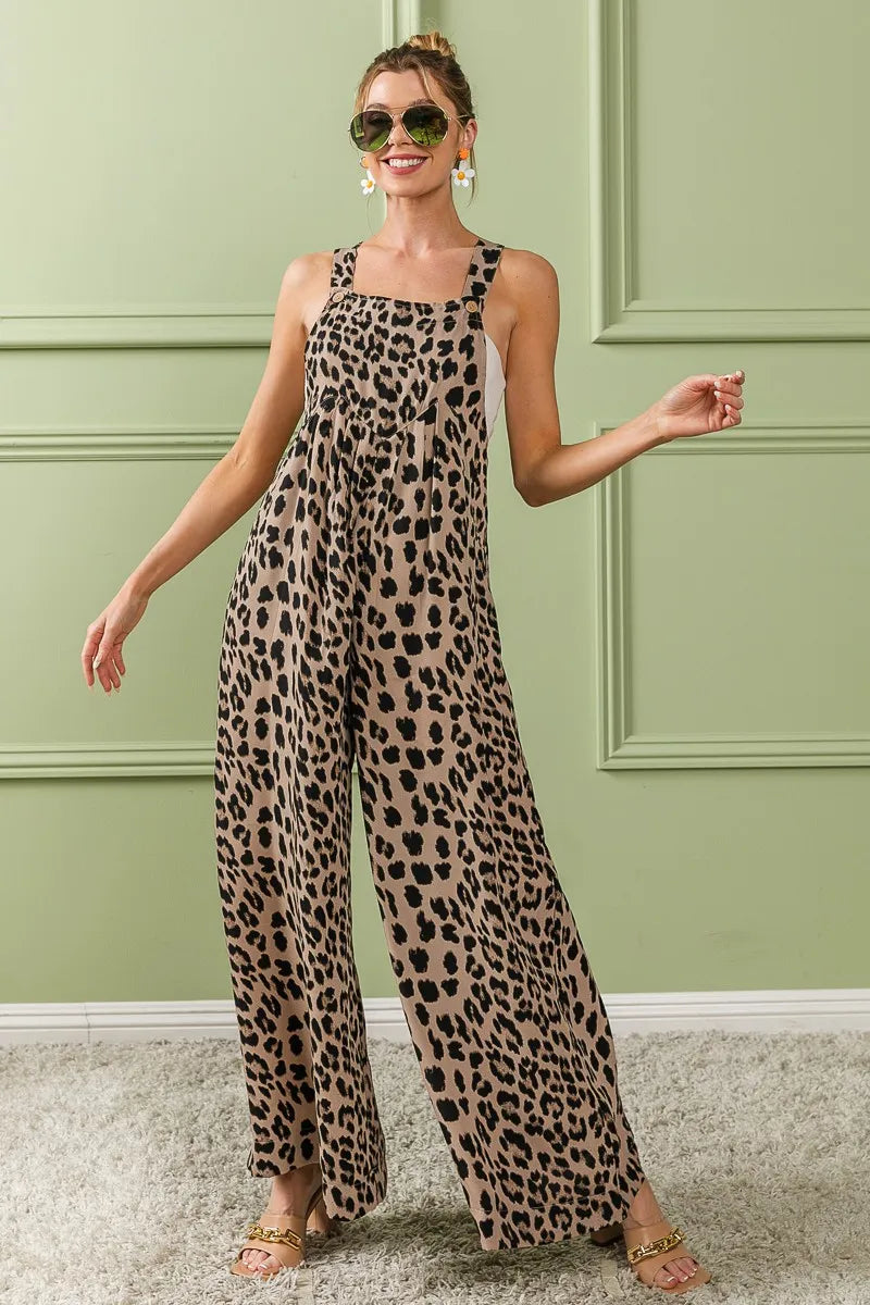 BiBi Leopard Print Wide Leg Overalls