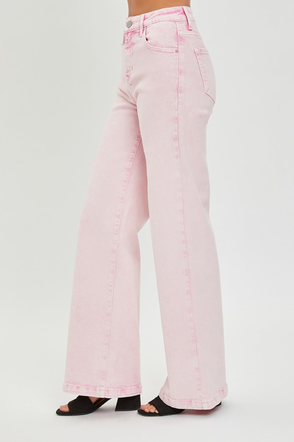 RISEN Acid Pink High Rise Tummy Control Wide Leg Jeans Trendsi