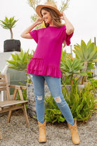 Celeste Cerise Ruffle Detail Asymmetrical Top
