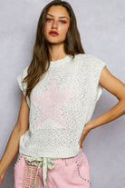 POL Ivory Star Round Neck Popcorn Knit Top