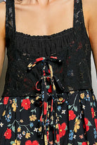 POL Black Ribbed Sleeveless Top with Lace Bust Floral Woven Patch