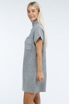 Zenana Mock Neck Short Sleeve Sweater Dress with Pocket in 6 Colors! ZENANA