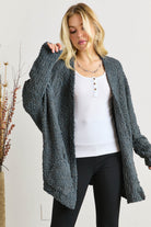 ADORA Dark Olive Popcorn Knit Open Front Long Sleeve Cardigan DARK OLIVE One Size