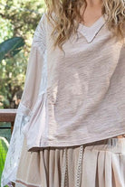 POL Beige Lace Detail V-Neck Flare Sleeve Blouse