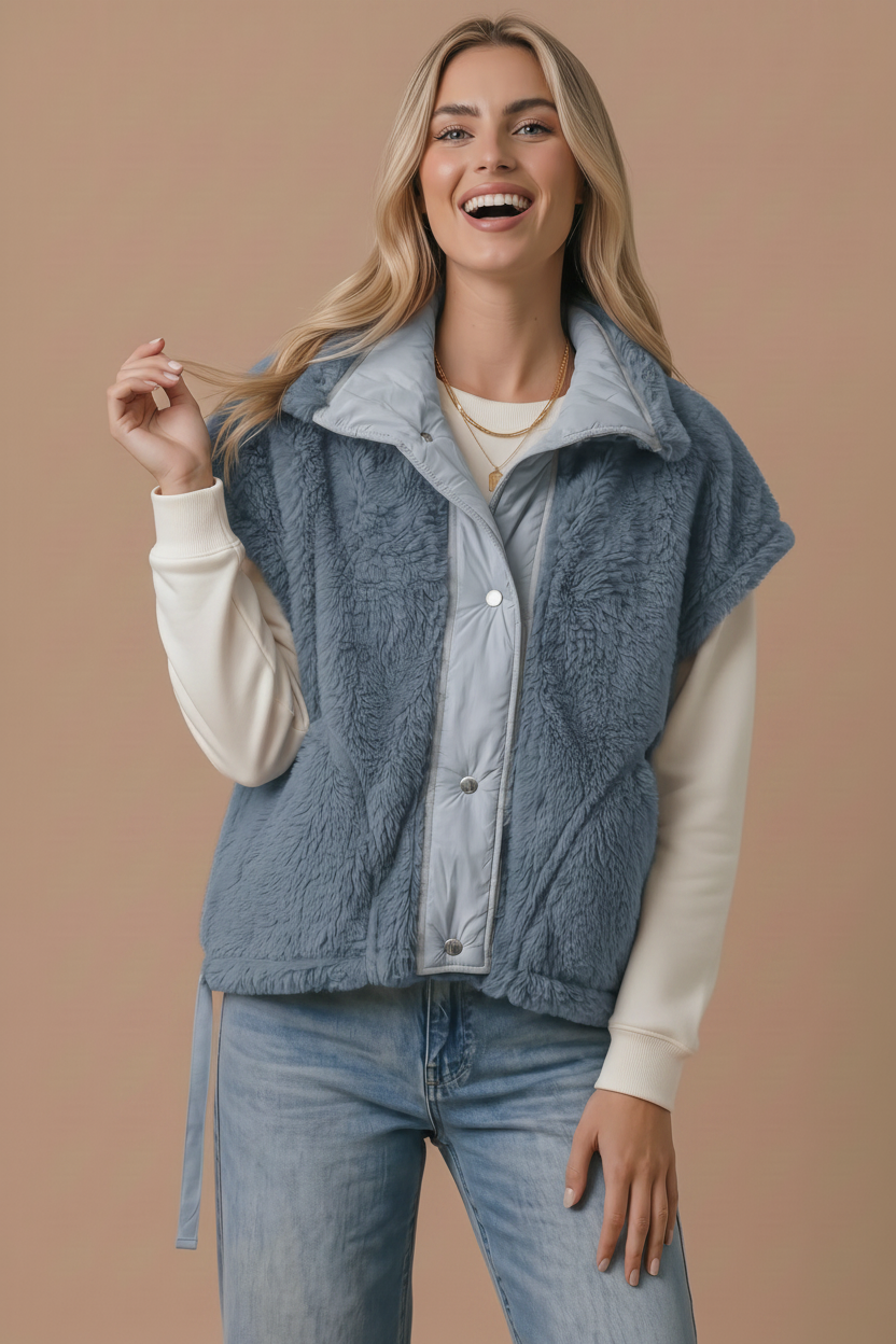 Haptics Snuggle Season Sherpa Vest in Slate