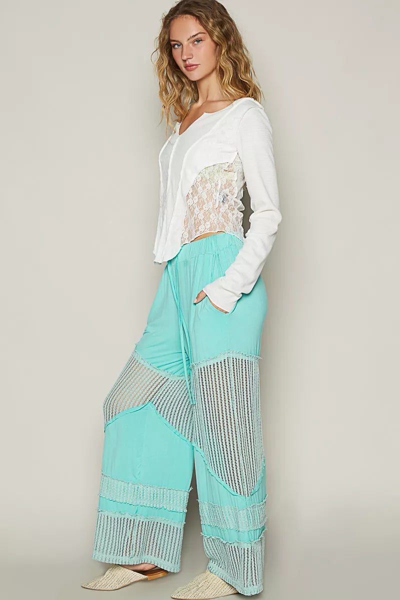POL Electric Blue Drawstring Elastic Waistband Wide-Leg Pants