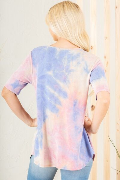 Heimish Crisscross Tie Dye Blue & Pink Babydoll Top