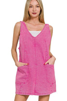 Zenana Hot Pink Washed Adjustable Strap Denim Overall Dress HOT PINK