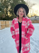 Davi & Dani Passion in Plaid Open Front Coat in Pink Layers