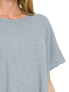 Zenana Blue Gray Ribbed Round-Neck Short-Sleeve Knit Sweater