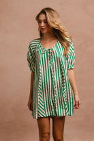 BiBi Jade Puffy Sleeves Romper with Back Button Closure