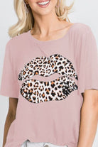 Heimish Leopard Lip Round Neck Short Sleeve T-Shirt