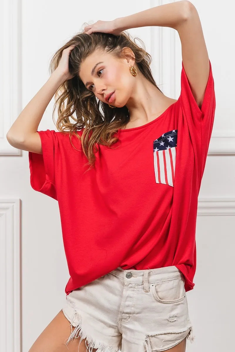 BiBi French Terry With Front Pocket Dolman Sleeves Top
