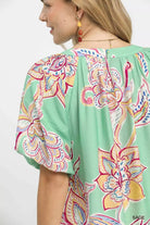 Umgee Sage Paisley Print Puff Sleeve Blouse