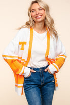 Haptics Game Day Orange "T" Embroidered Cardigan Trendsi