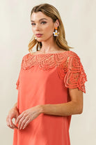 BiBi Apricot Crochet Lace Yoke Detailed Wrinkled Dress