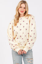 SAGE + FIG Cream Heart Printed Contrast Long Sleeve Sweatshirt