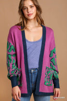 Umgee Green Mix Animal Print Open Front Sweater Cardigan GREEN MIX