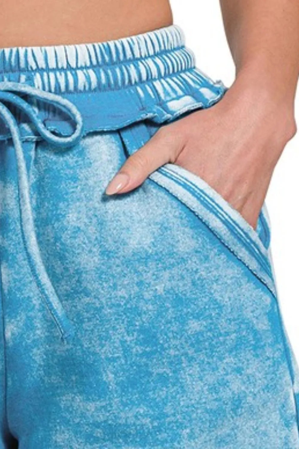 Zenana Deep Sky Acid Wash Fleece Drawstring Shorts With Pockets