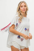 BiBi American Flag Sequin Ribbon T-Shirt