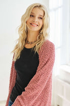 ADORA Mauve Popcorn Knit Open Front Long Sleeve Cardigan