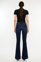 Kancan Dark Washed High Rise Slim Flare Jeans Trendsi