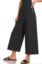 Zenana Black Woven Spaghetti Strap Overalls