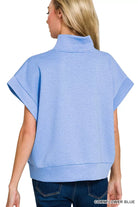 Zenana Cornflower Blue Scuba High Neck Half Zip Top