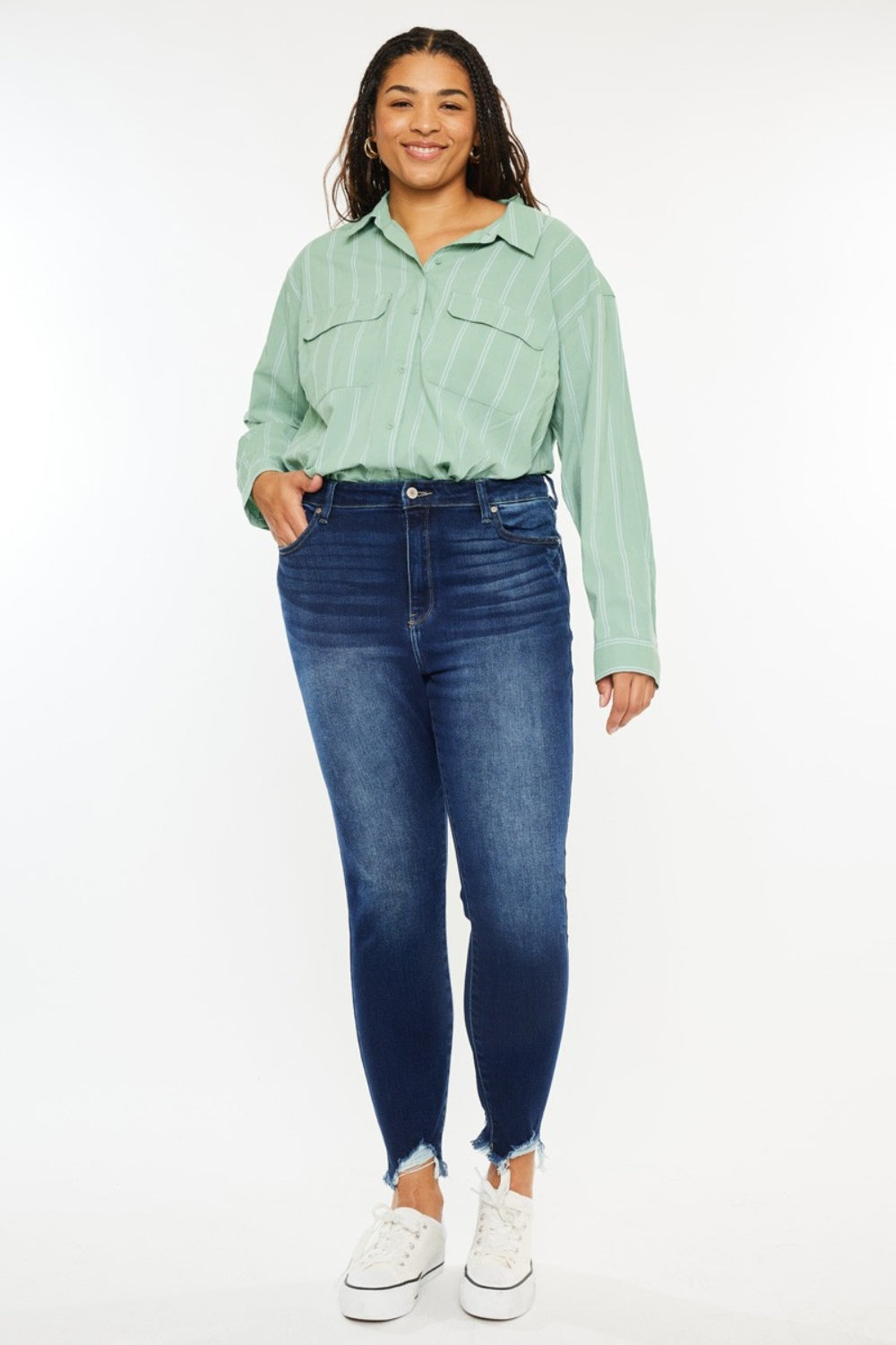 Kancan High Rise Frayed Ankle Skinny Jeans Dark