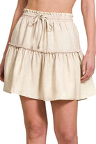 Zenana Sand Beige Tencel Washed Tiered Mini Skirt SAND BEIGE