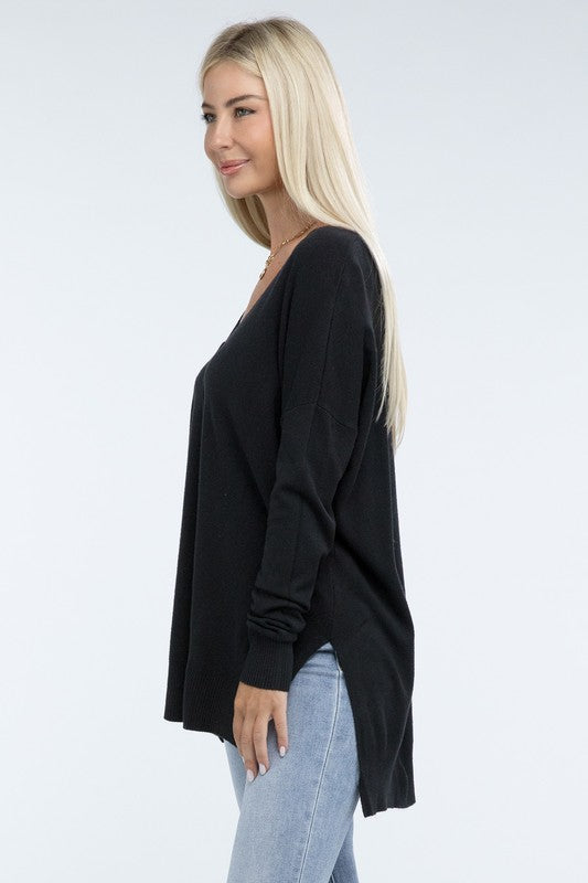 Zenana Hi-Low Hem Front Seam Sweater in 5 Colors ZENANA