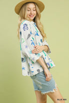 Umgee Seashell & Starfish Print Button-Down Top