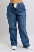Judy Blue Plus Size High Waist Drawstring Wide Leg Jeans