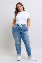 Judy Blue Clayton High Rise Cuffed Cargo Denim Jogger Womens