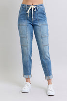 Judy Blue Clayton High Rise Cuffed Cargo Denim Jogger Womens