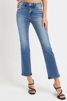 RISEN Mid Rise Ankle Straight Jeans with Pockets Dark Trendsi