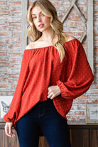 Heimish Rust Swiss Dot Off Shoulder Top Trendsi