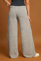 Umgee Light Gray Ribbed Elastic Waist Wide Leg Pants Pants